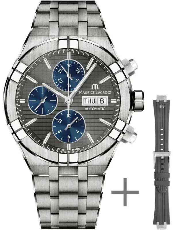 Maurice Lacroix Watch Aikon Automatic Chronograph Titanium 44mm Strap Set made by Jura Watches