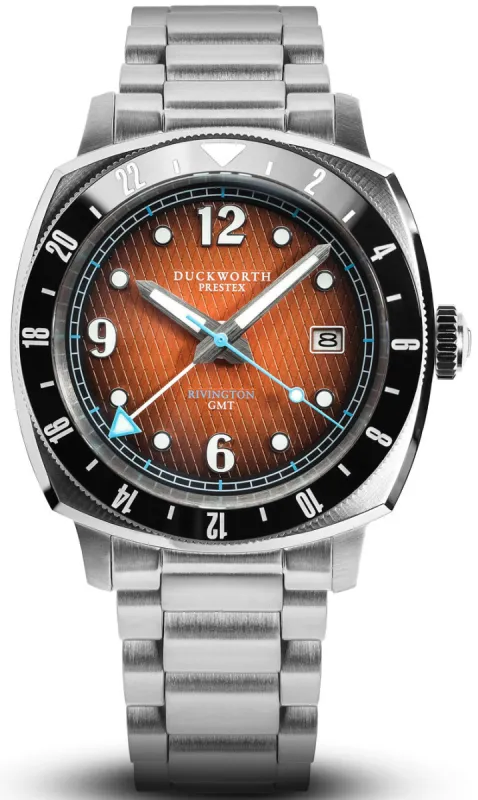 Duckworth Prestex Rivington GMT Orange Fume Steel Bracelet Watch made by Jura Watches
