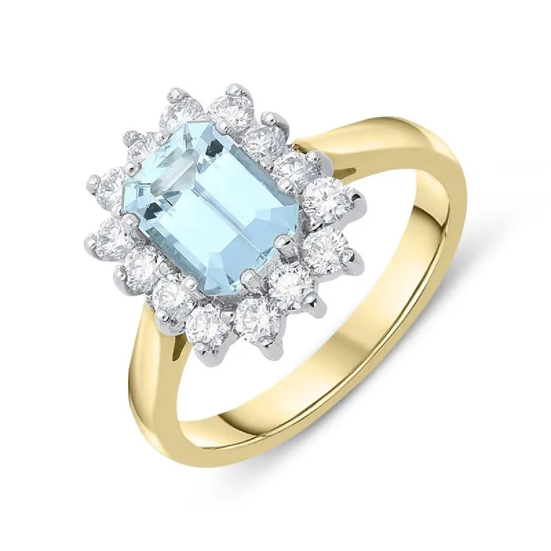 18ct Yellow Gold 1.34ct Aquamarine Diamond Cluster Ring sold by Jura Watches