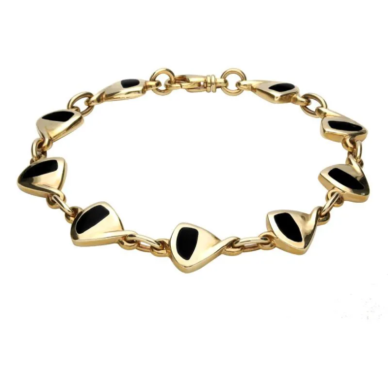 9ct Yellow Gold Whitby Jet 9 Stone Freeform Bracelet D sold by Jura Watches