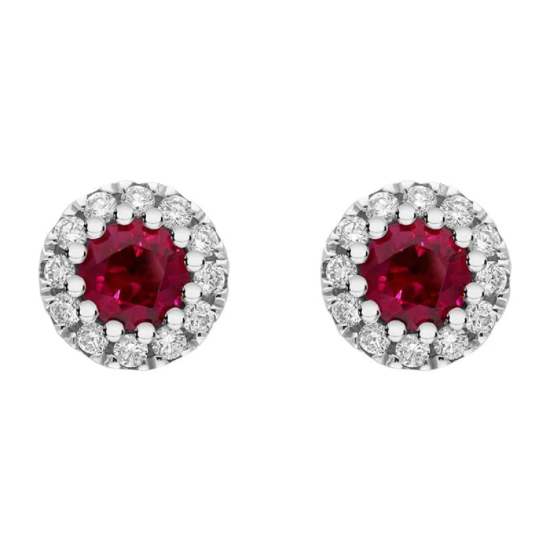 18ct White Gold Ruby Diamond Round Cluster Earrings D sold by Jura Watches