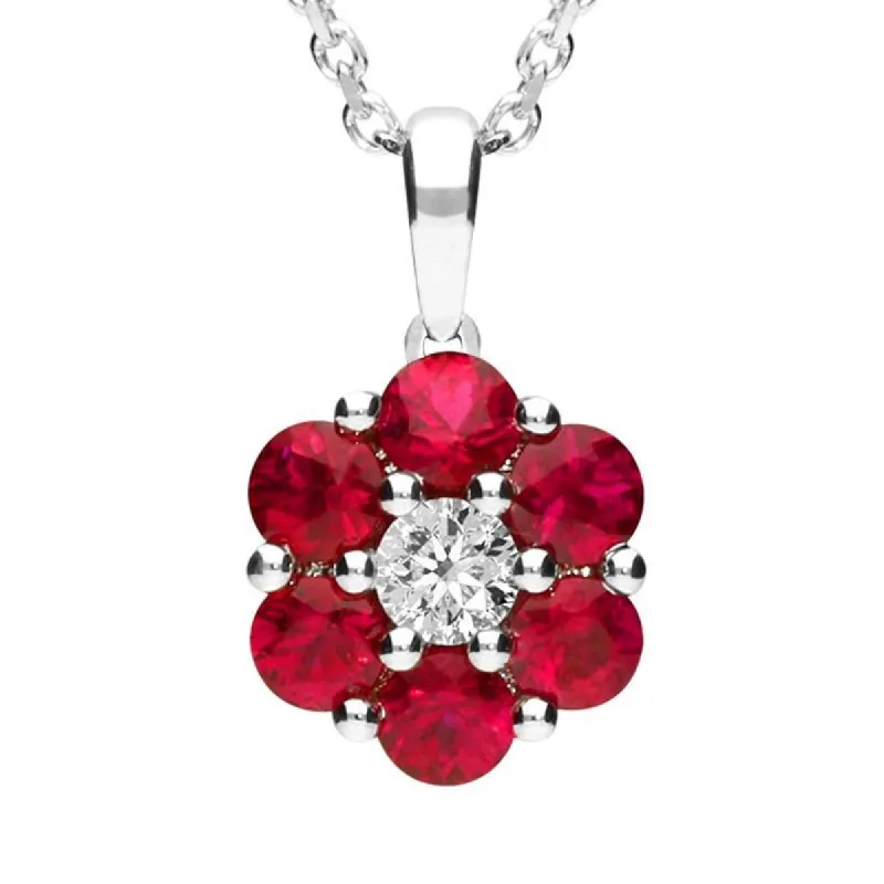 18ct White Gold Ruby and Diamond Flower Necklace sold by Jura Watches