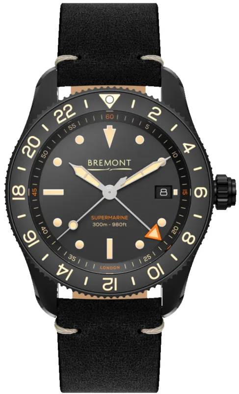 Bremont Supermarine S302 Jet GMT Leather Watch sold by Jura Watches