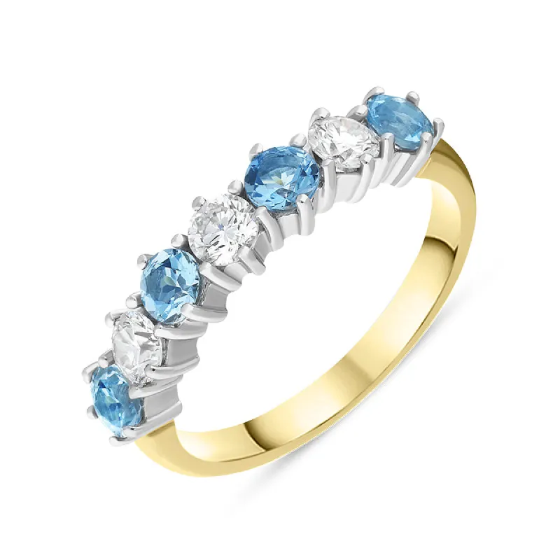 18ct Yellow Gold 0.75ct Aquamarine Diamond Half Eternity Ring sold by Jura Watches