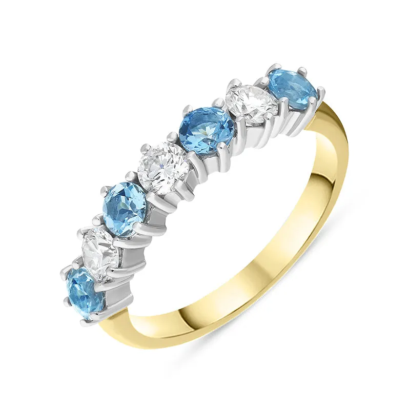 18ct Yellow Gold 0.75ct Aquamarine Diamond Half Eternity Ring sold by Jura Watches