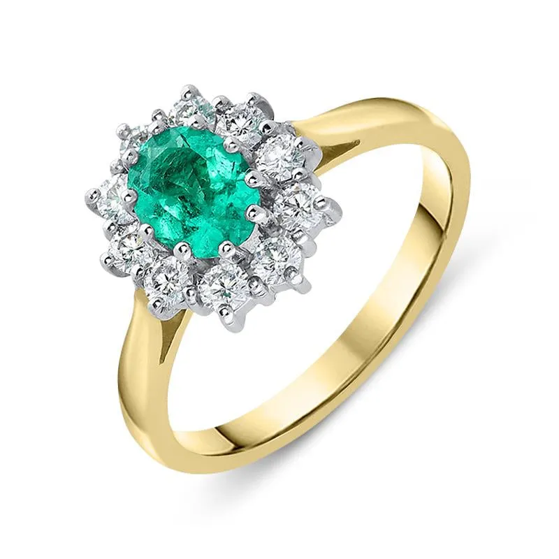 18ct Yellow Gold 0.55ct Emerald Diamond Cluster Ring sold by Jura Watches