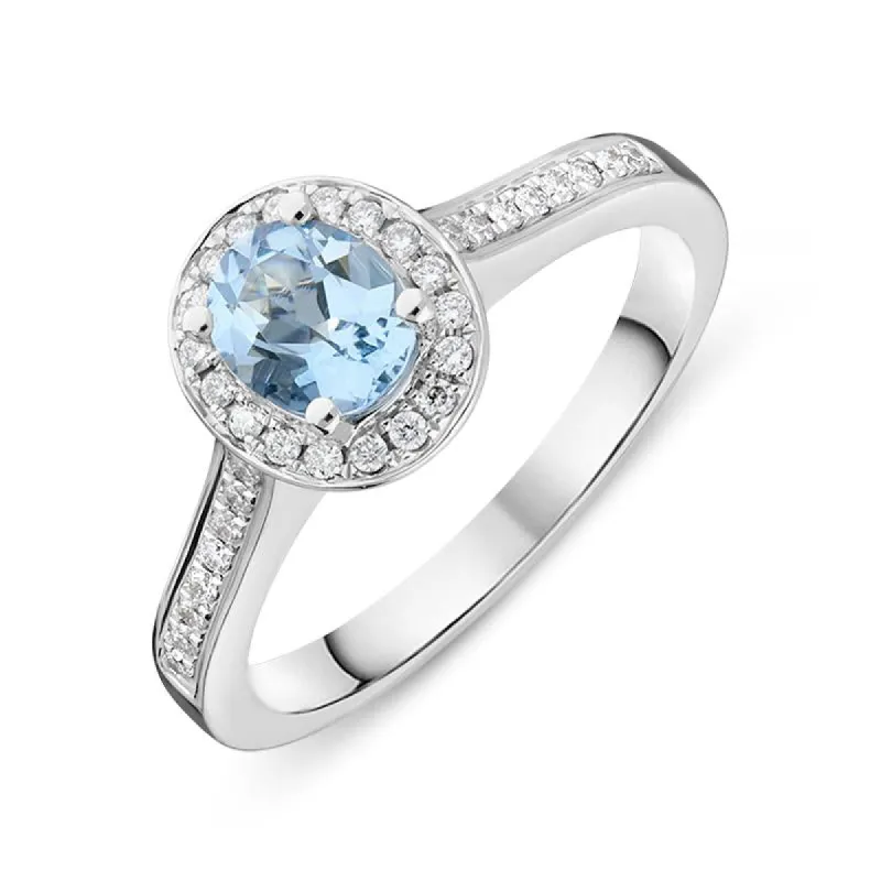 18ct White Gold 0.57ct Aquamarine Diamond Oval Ring sold by Jura Watches
