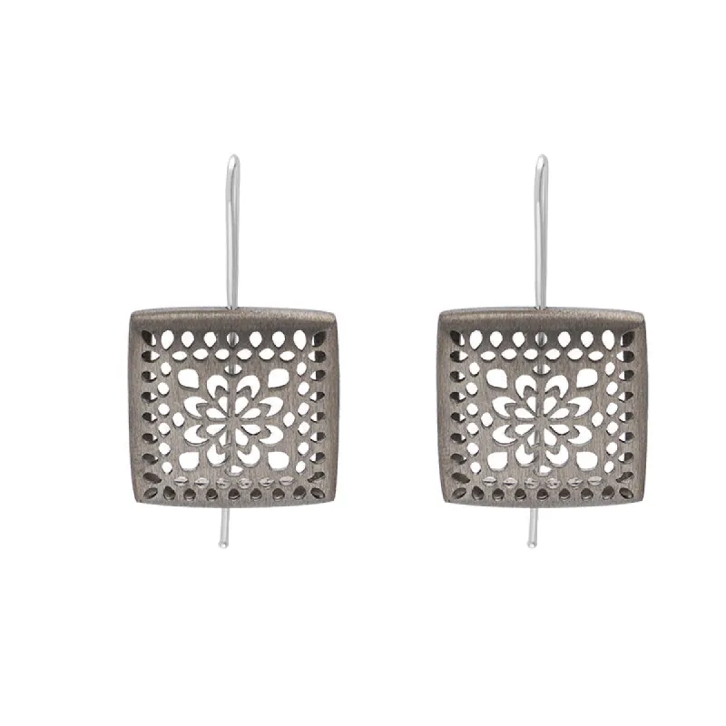 Sterling Silver Black Rhodium Flower Filigree Drop Earrings D sold by Jura Watches