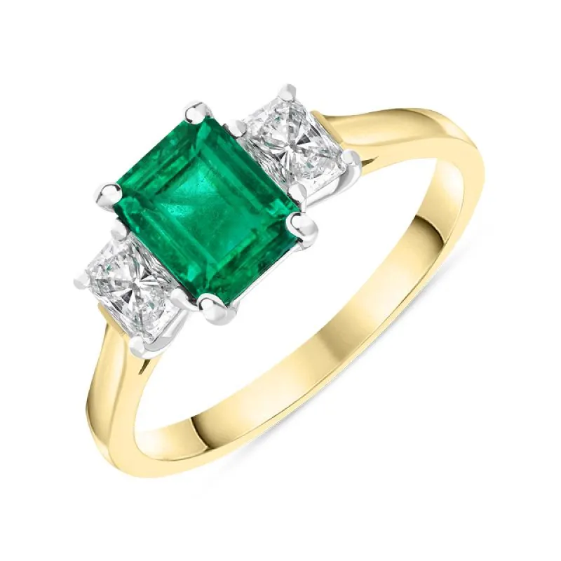 18ct Yellow Gold Emerald Diamond Emerald Cut Three Stone Ring sold by Jura Watches