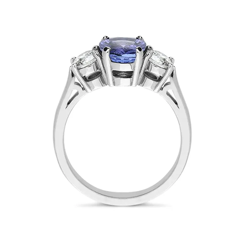18ct White Gold 3.49ct Tanzanite Diamond Oval Cut Trilogy Ring D sold by Jura Watches product image thumbnail 2