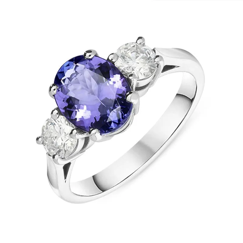 18ct White Gold 3.49ct Tanzanite Diamond Oval Cut Trilogy Ring D sold by Jura Watches