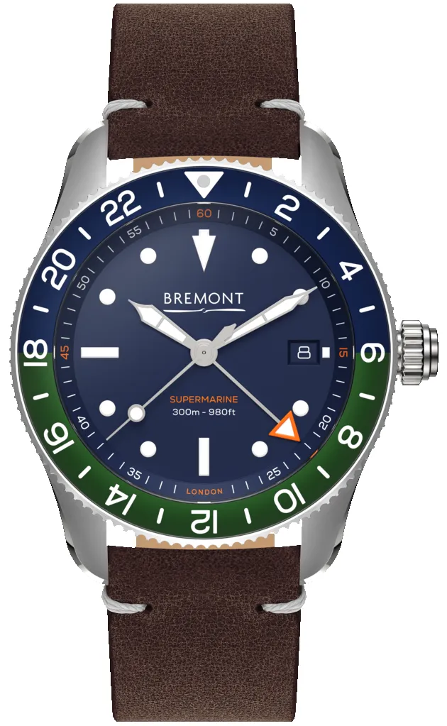 Bremont Supermarine S302 GMT Blue Leather Watch sold by Jura Watches