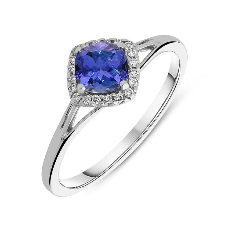 18ct White Gold 0.61ct Tanzanite and Diamond Cluster Ring sold by Jura Watches