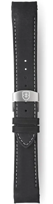 Elliot Brown Strap Leather 22mm Black Matt Pull Up White Stitch 20mm Deployment sold by Jura Watches