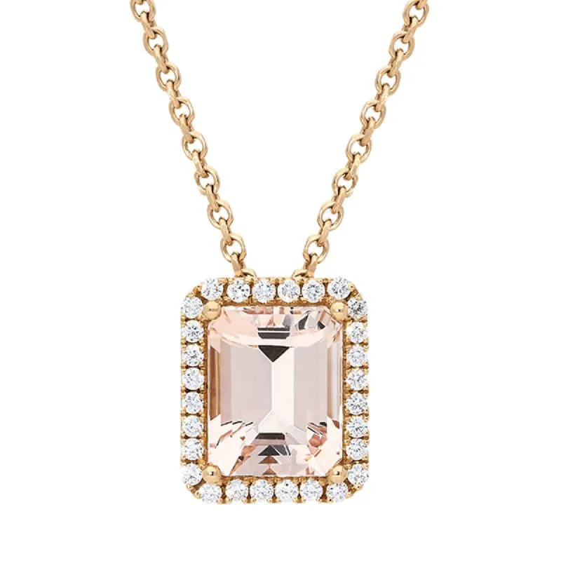 18ct Rose Gold 2.12ct Morganite Diamond Emerald Cut Necklace sold by Jura Watches