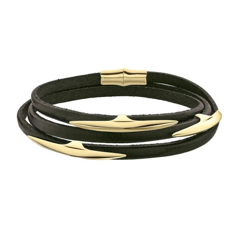 Shaun Leane Multi Arc 18ct Gold Plated Sterling Silver Brown Leather Wrap Bracelet D sold by Jura Watches
