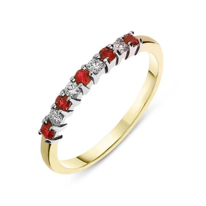 18ct Yellow Gold 0.21ct Ruby Diamond Half Eternity Ring sold by Jura Watches