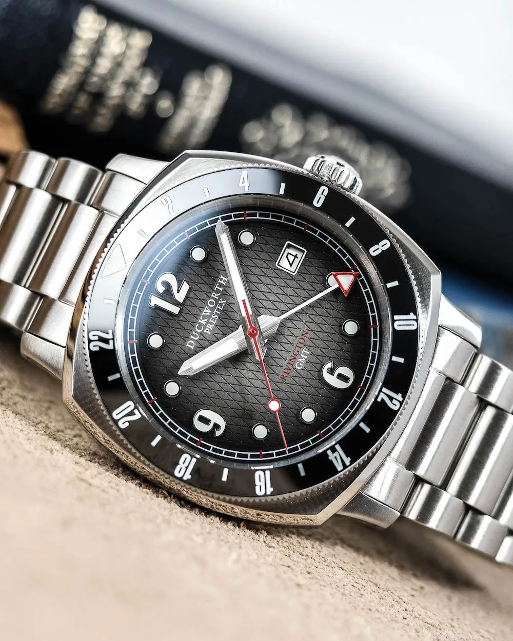 Duckworth Prestex Rivington GMT Black Grey Fume Steel Bracelet Watch sold by Jura Watches product image thumbnail 4