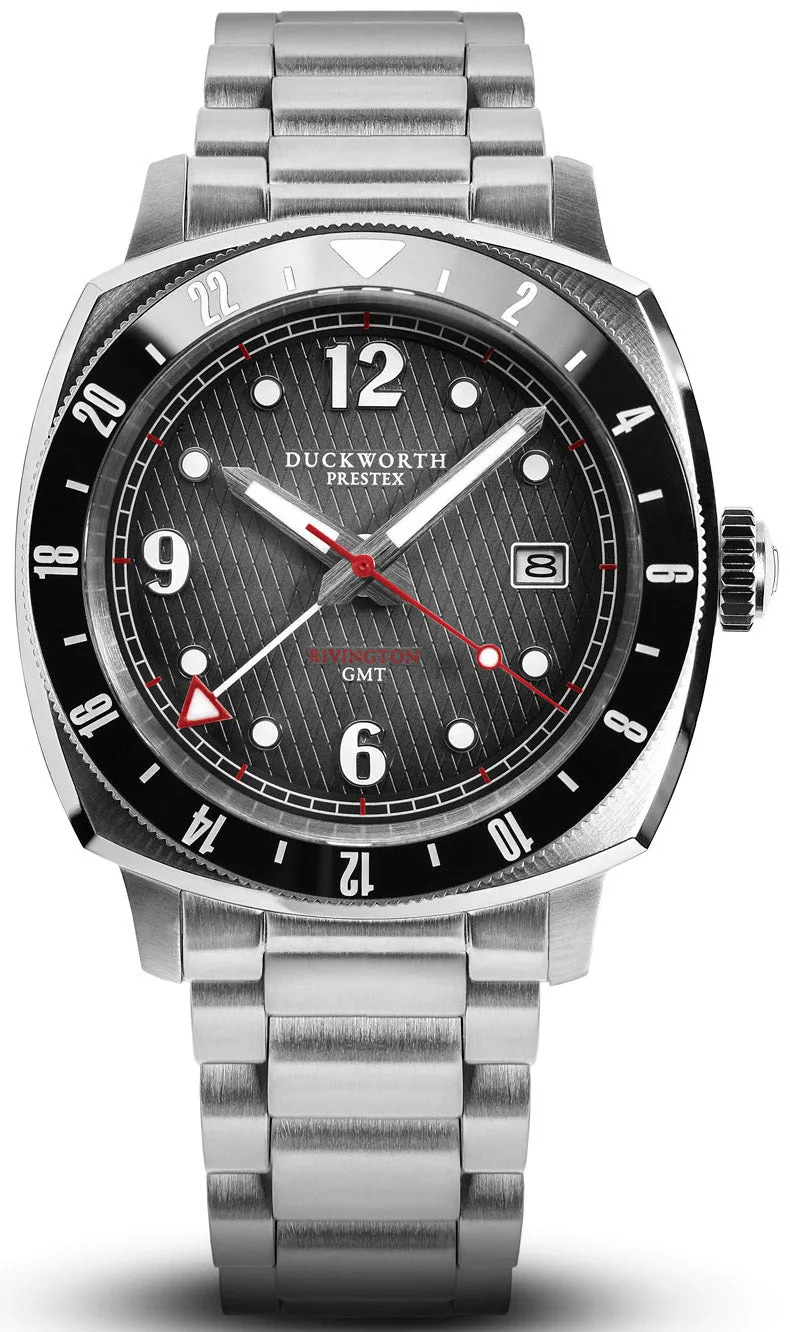 Duckworth Prestex Rivington GMT Black Grey Fume Steel Bracelet Watch sold by Jura Watches
