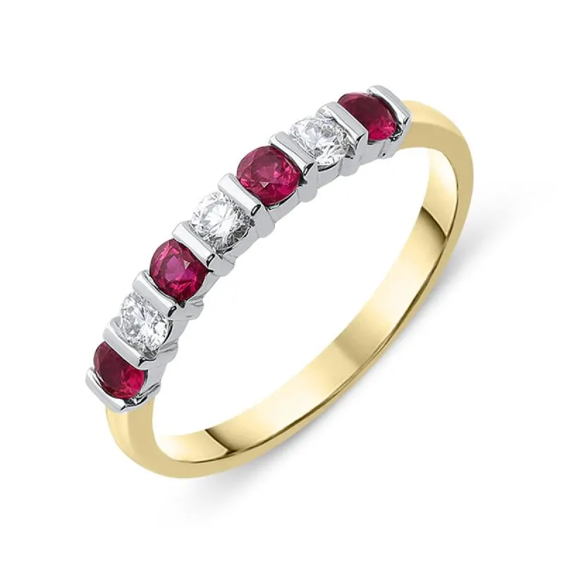 18ct Yellow Gold 0.39ct Ruby Diamond Half Eternity Ring sold by Jura Watches