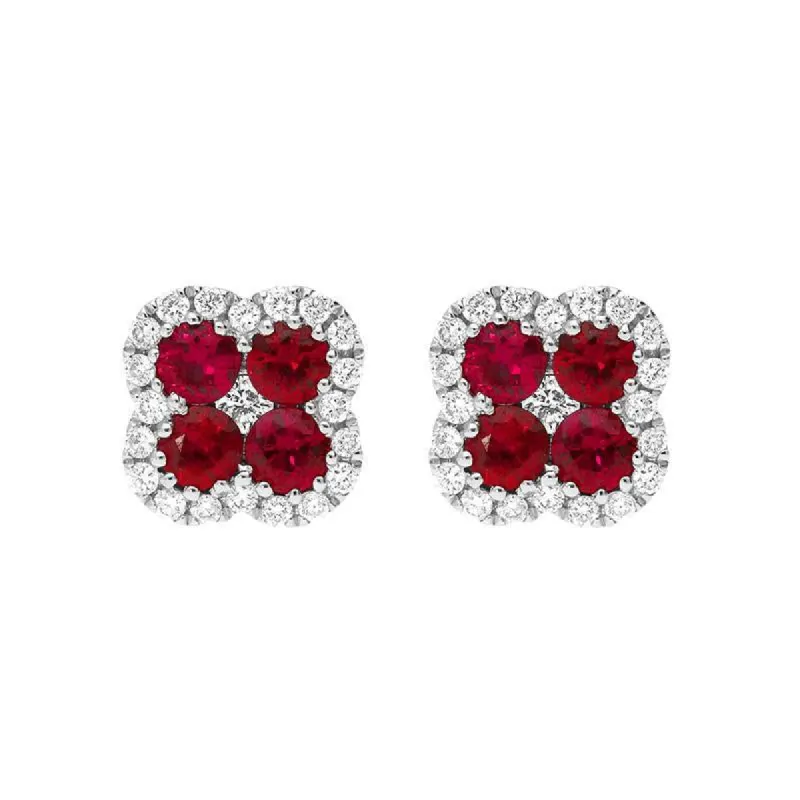 18ct White Gold 0.53ct Ruby Diamond Cluster Earrings sold by Jura Watches