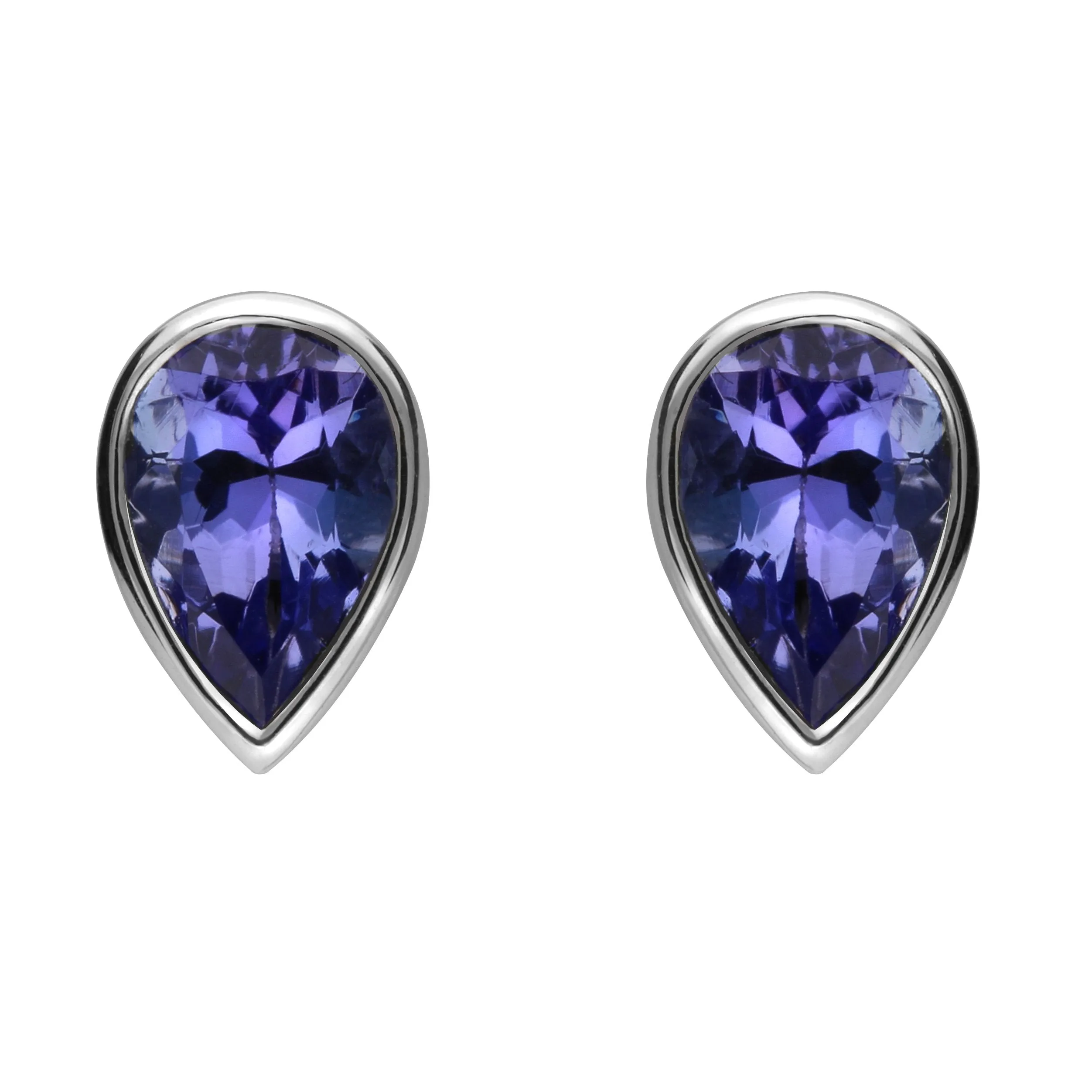 18ct White Gold Tanzanite 6x4mm Pear Rub Over Set Stud Earrings sold by Jura Watches