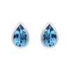 9ct White Gold Blue Topaz 6x4mm Pear Rub Over Stud Earrings sold by Jura Watches