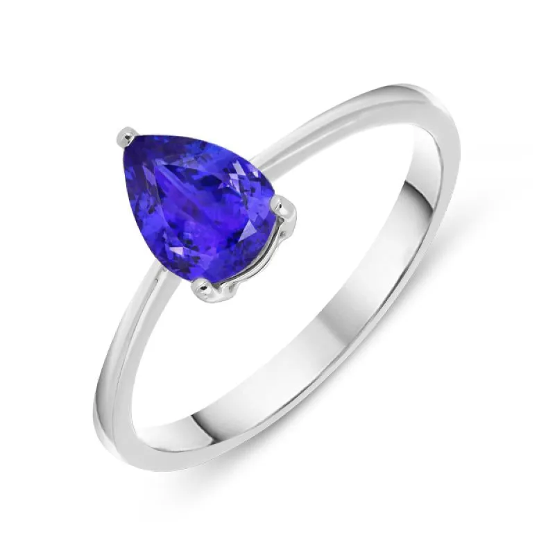 18ct White Gold 0.70ct Tanzanite Pear Cut Solitaire Ring D sold by Jura Watches