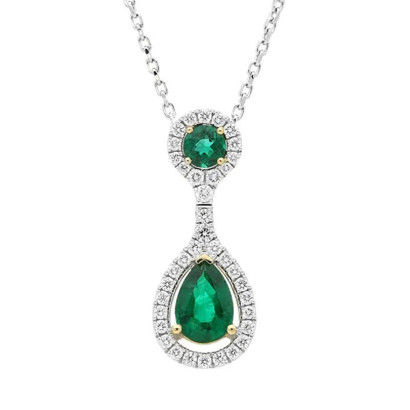 18ct White Gold 0.86ct Emerald Diamond Pear Drop Necklace sold by Jura Watches