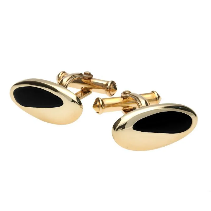9ct Yellow Gold Whitby Jet Freeform Oval Cufflinks D sold by Jura Watches