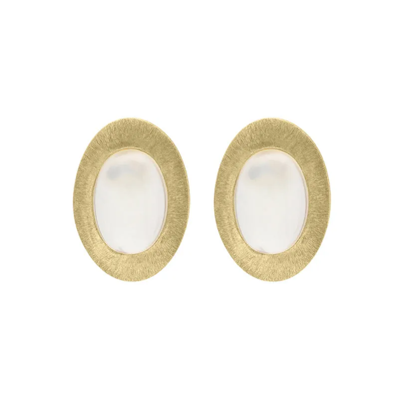 Sterling Silver Gold Plated Moonstone Oval Stud Earrings D sold by Jura Watches