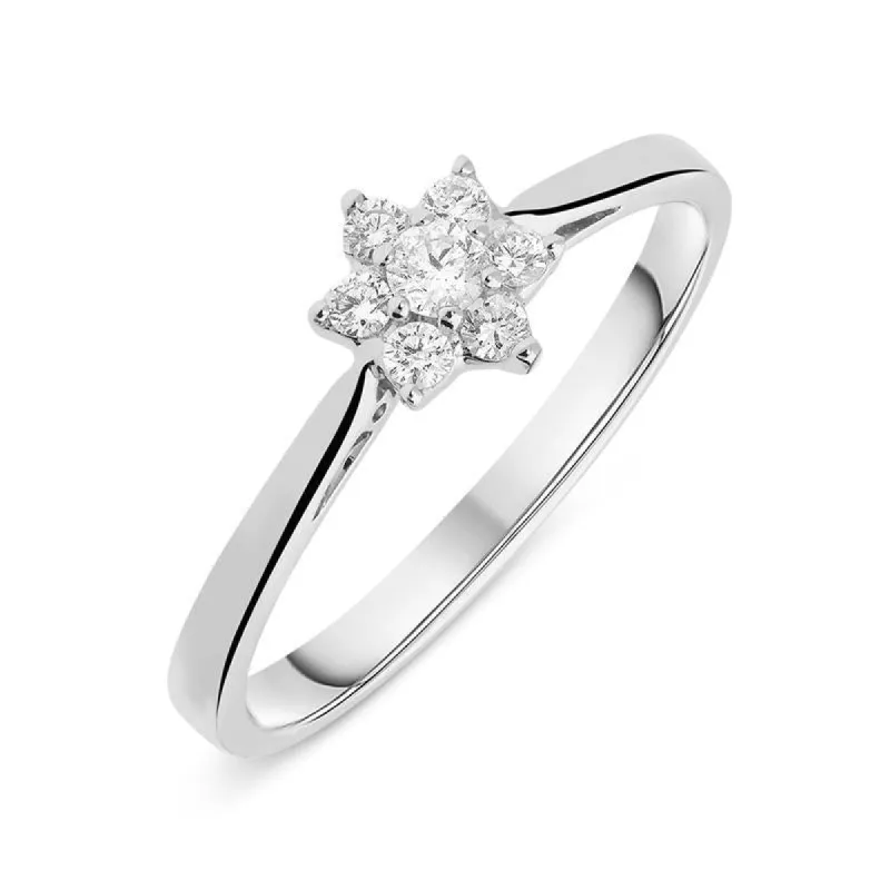 18ct White Gold 0.19ct Diamond Brilliant Cut Cluster Flower Ring sold by Jura Watches