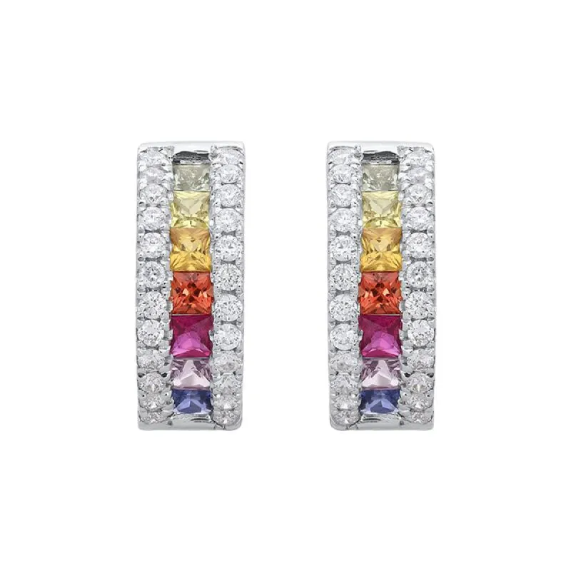 18ct White Gold 0.70ct Rainbow Sapphire Diamond Hoop Earrings sold by Jura Watches