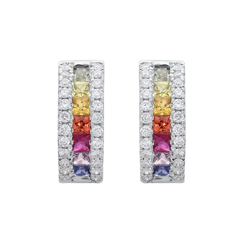 18ct White Gold 0.70ct Rainbow Sapphire Diamond Hoop Earrings sold by Jura Watches