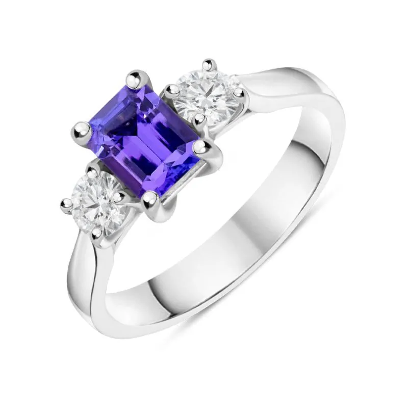 18ct White Gold 1.39ct Tanzanite 0.46ct Diamond Emerald Cut Ring D sold by Jura Watches