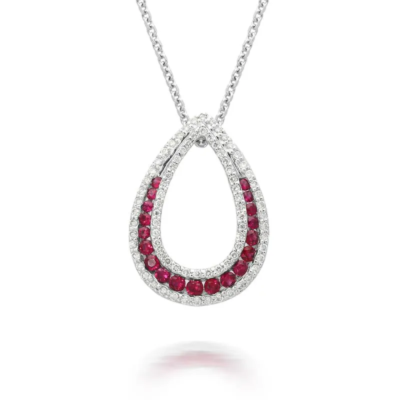 18ct White Gold 0.48ct Ruby Diamond Open Teardrop Necklace sold by Jura Watches