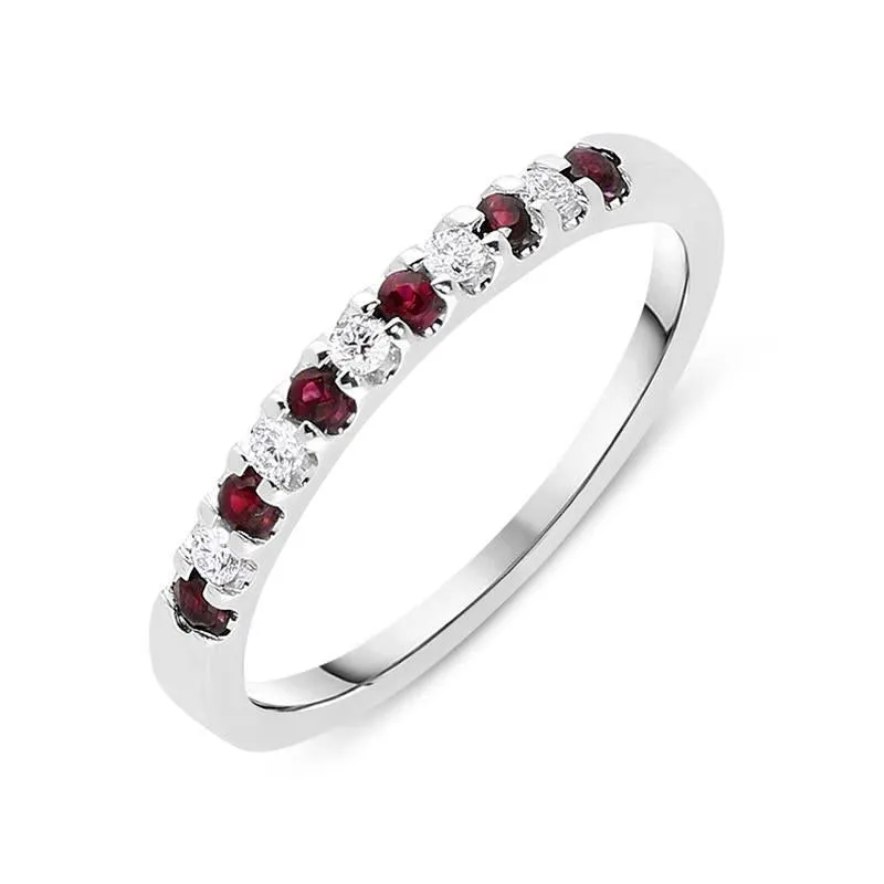 18ct White Gold Ruby Diamond Half Eternity Ring sold by Jura Watches