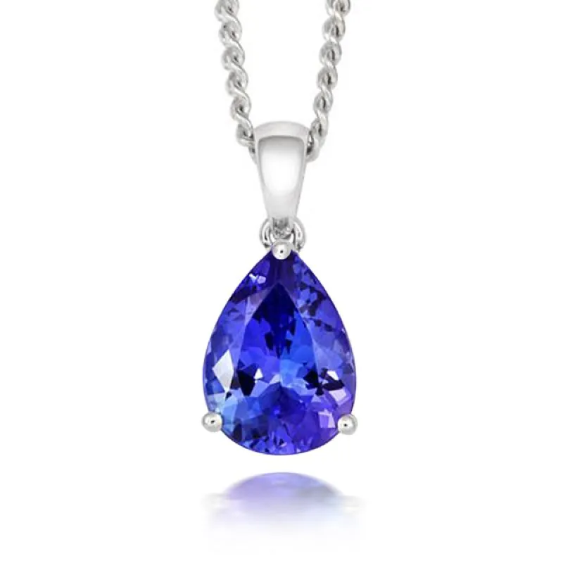 18ct White Gold Tanzanite Pear Cut Solitaire Necklace sold by Jura Watches