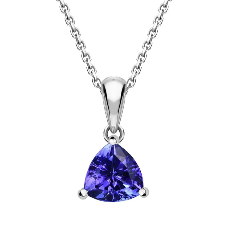 18ct White Gold 0.68ct Tanzanite Trillion Cut Solitaire Necklace D sold by Jura Watches