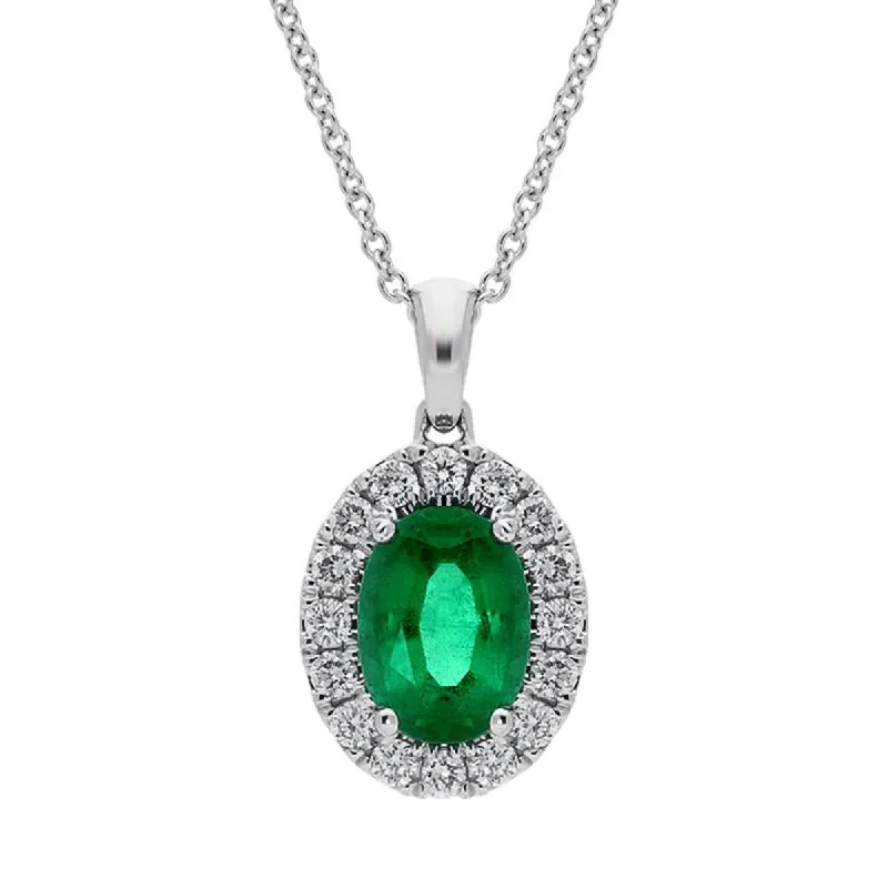 18ct White Gold 0.75ct Emerald Diamond Oval Necklace sold by Jura Watches