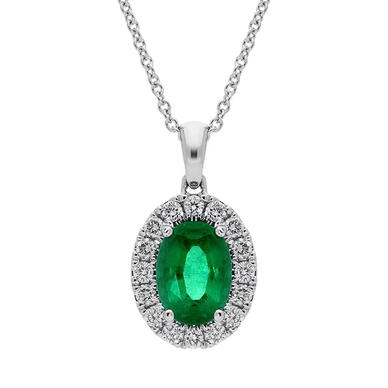 18ct White Gold 0.75ct Emerald Diamond Oval Necklace sold by Jura Watches