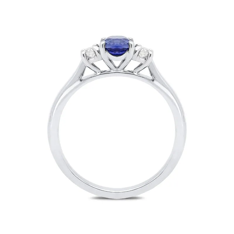 18ct White Gold 0.55ct Sapphire Diamond Oval Cut Trilogy Ring sold by Jura Watches product image thumbnail 2