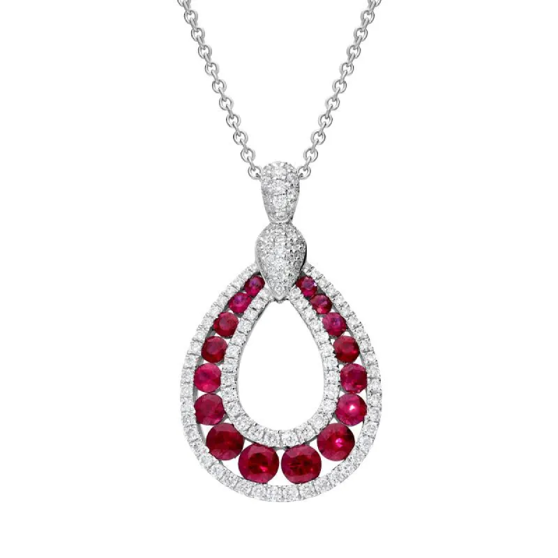 18ct White Gold 1.18ct Ruby 0.52ct Diamond Open Pear Necklace sold by Jura Watches