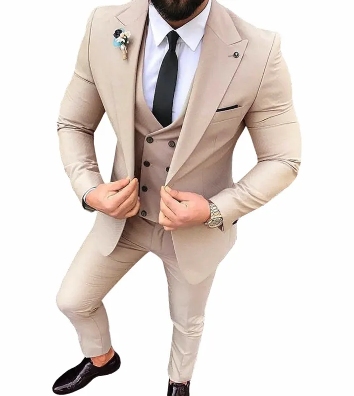 Menseventwear Causal Men's 3 Pieces Slim Fit Solid Color Peak Lapel Tuxedos For Wedding (Blazer+vest+Pants) sold by Mens Event Wear