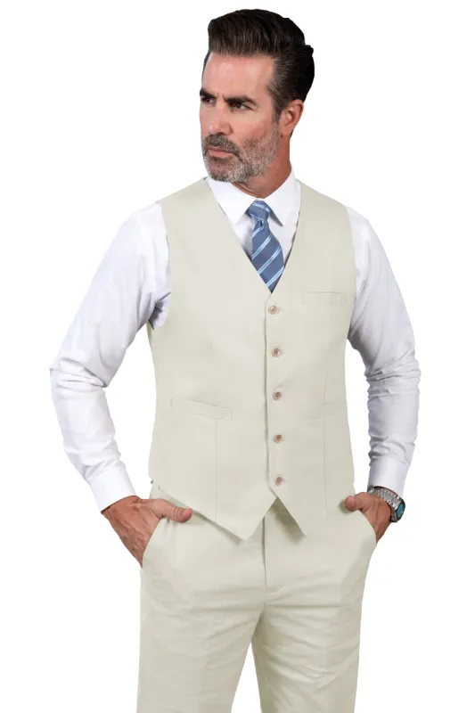 Formal 2 Pieces Mens Suit Flat Linen V Neck Suit(Vest+Pants) sold by Mens Event Wear