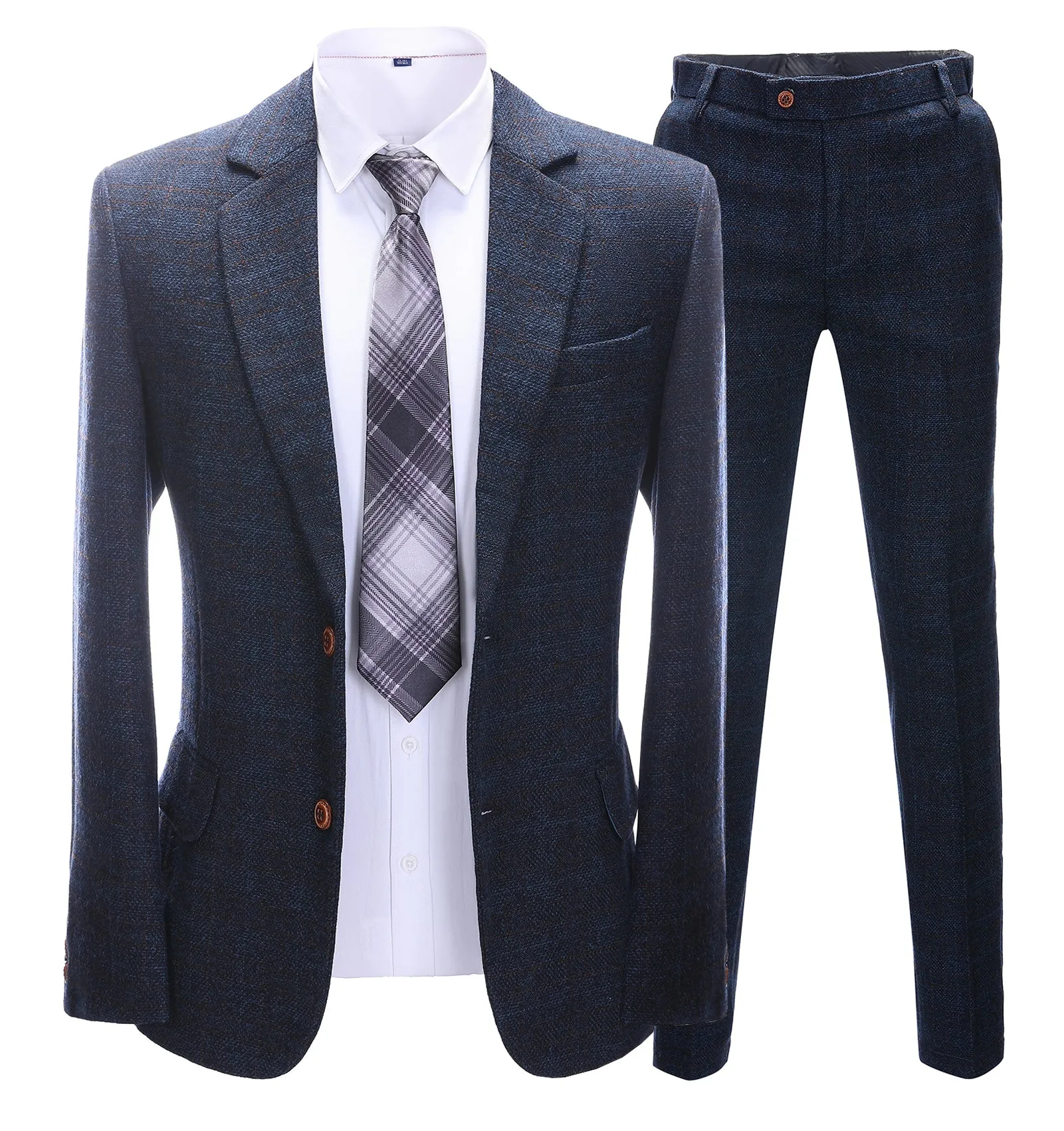 Mens Suit Business 2 Pieces Formal Navy Plaid Notch Lapel Tuxedos (Blazer+Pants) sold by Mens Event Wear