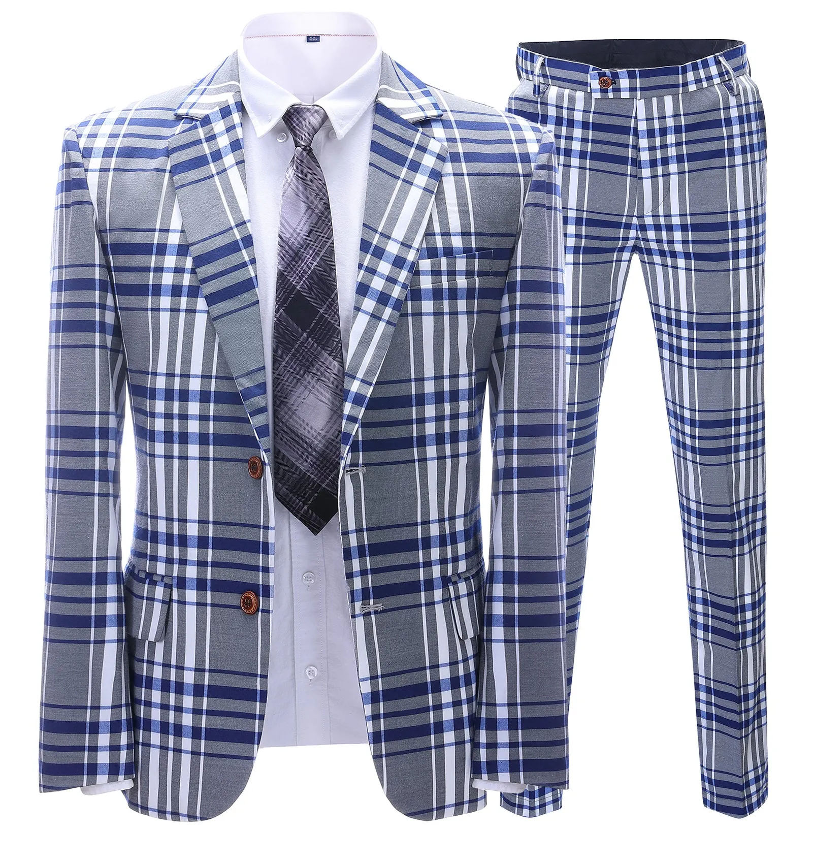 Mens Suit Formal Tweed 2 Pieces Business Grey Plaid Notch Lapel Tuxedos for Wedding (Blazer+Pants) sold by Mens Event Wear