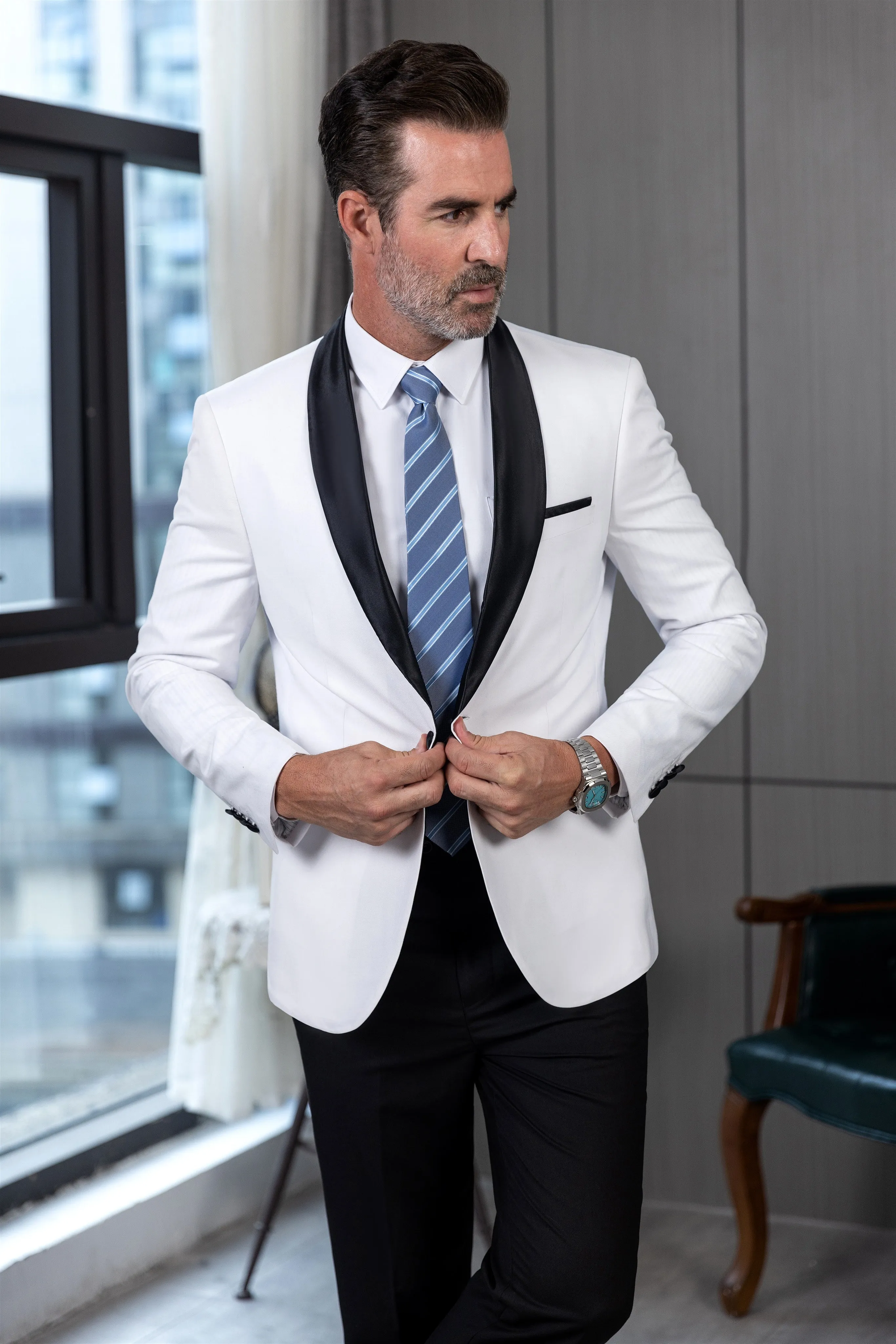 Formal Men's Slim Fit Shawl Lapel Flat Blazer sold by Mens Event Wear product image thumbnail 2