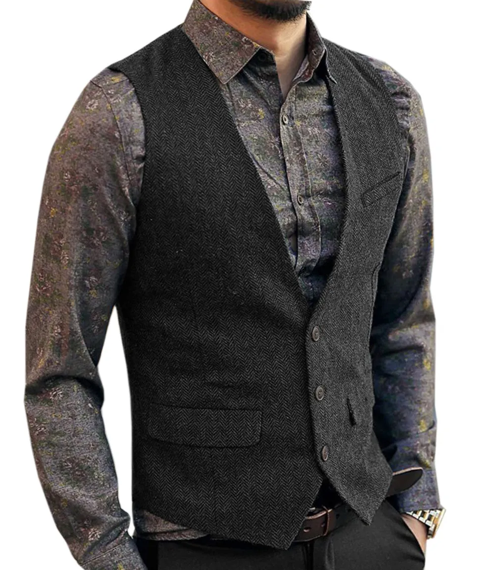 Menseventwear Casual Men's Slim Fit Herringbone V Neck Waistcoat sold by Mens Event Wear product image thumbnail 2