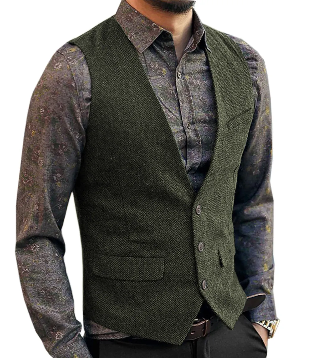 Menseventwear Casual Men's Slim Fit Herringbone V Neck Waistcoat sold by Mens Event Wear
